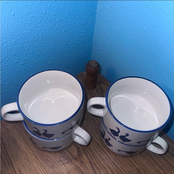 Vintage 80s Blue Goose Stacking Soup Mugs | Set of 4 - Picture 3 of 12